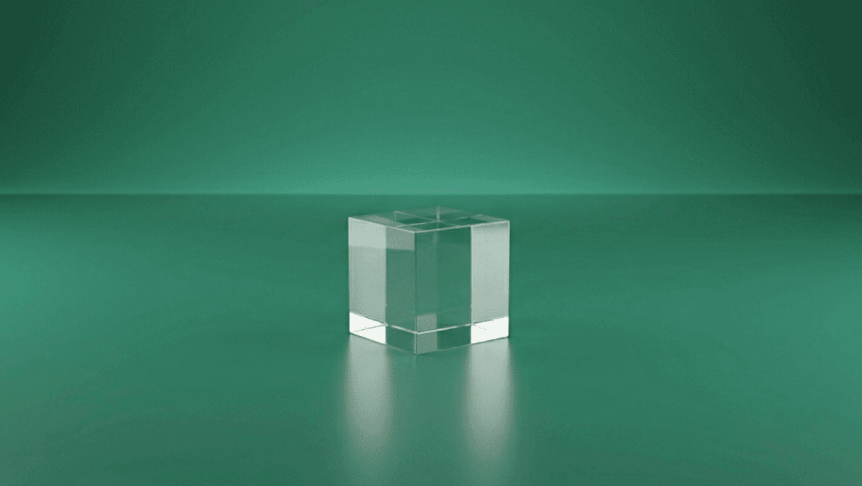 PBS cube in white clean room background