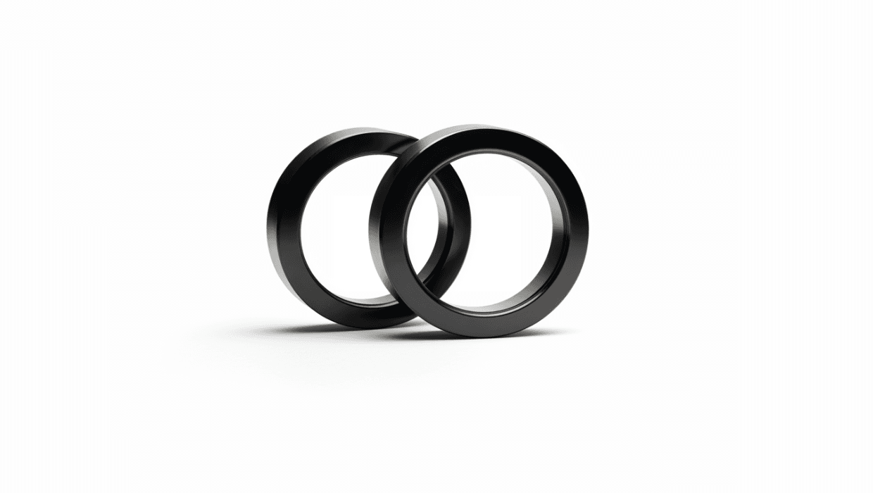 Two waveplates, mounted. In white background.