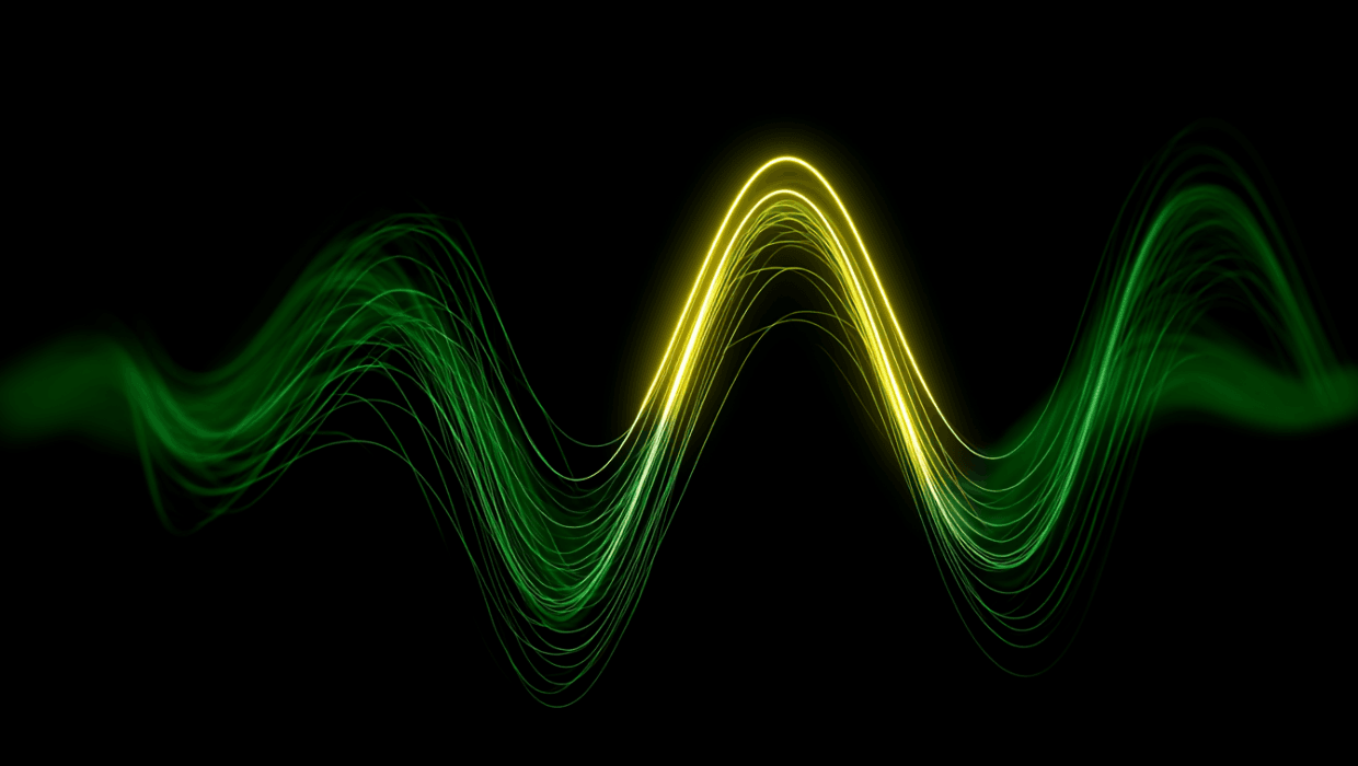 Green wave in black background, one peak is yellow.